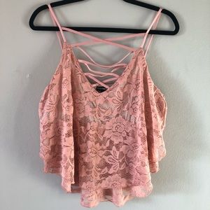 Pink Lace Crisscross Tank